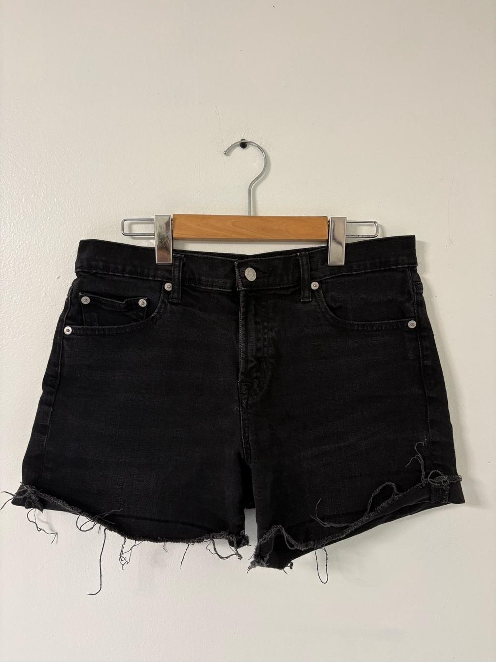 GAP Black Frayed Hem Denim Shorts